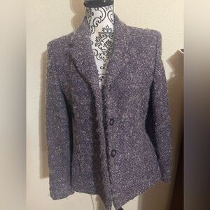 Jones New York Wool blend blazer. Beautiful fabric is lilac + other highlights.